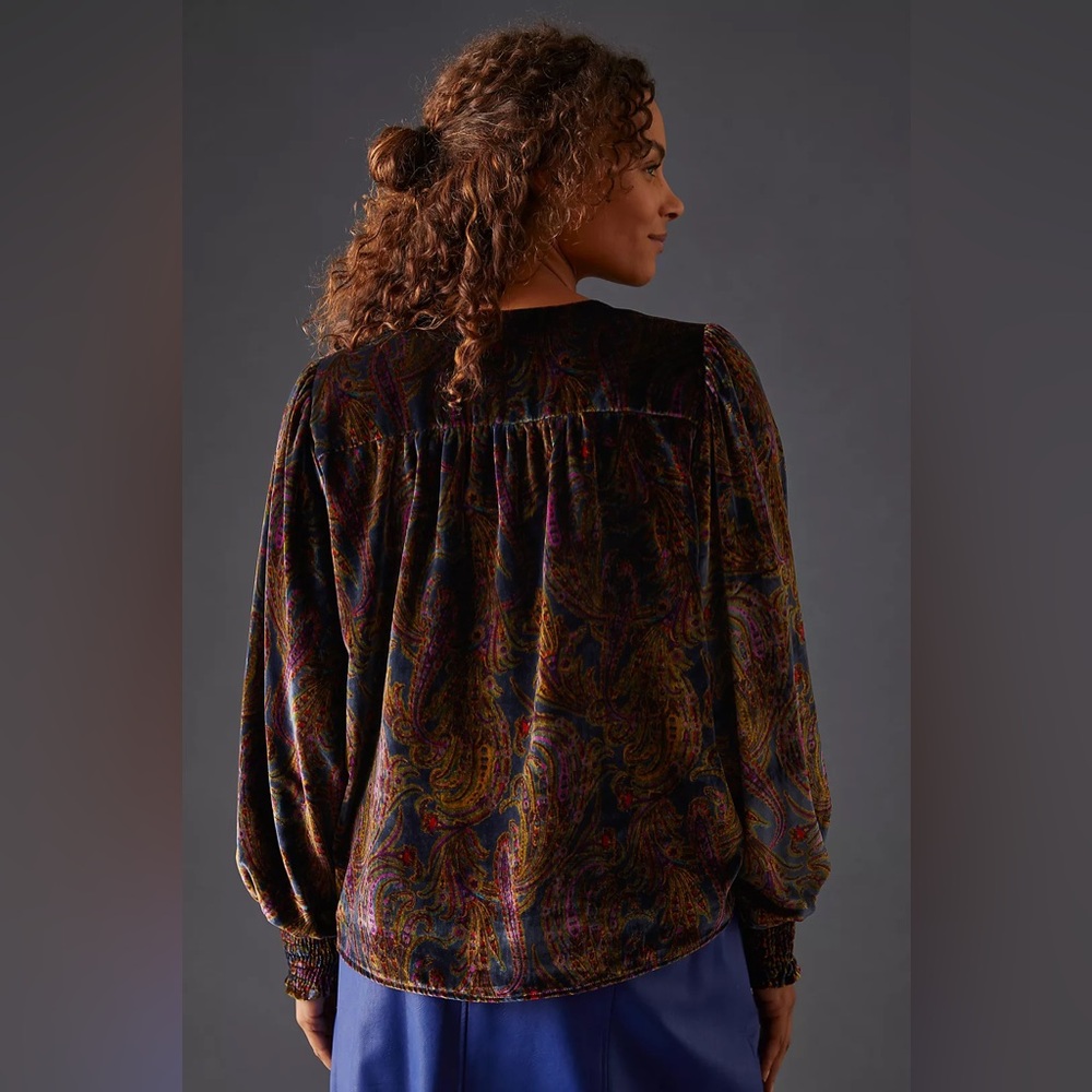 Anthropology Multicolor Velvet Wrap Top - Picture 3 of 16